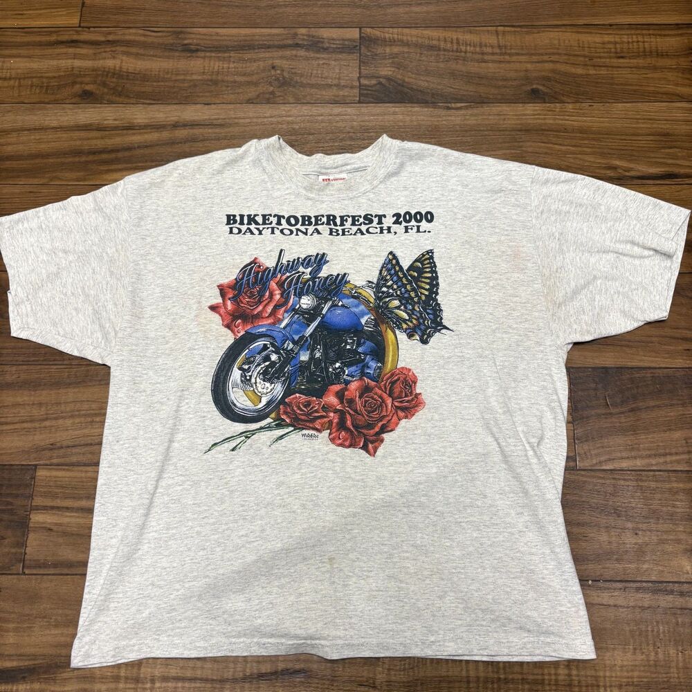 Vintage 2000 Biketoberfest Daytona Beach Bike Mens Size XL T Shirt THRASHED